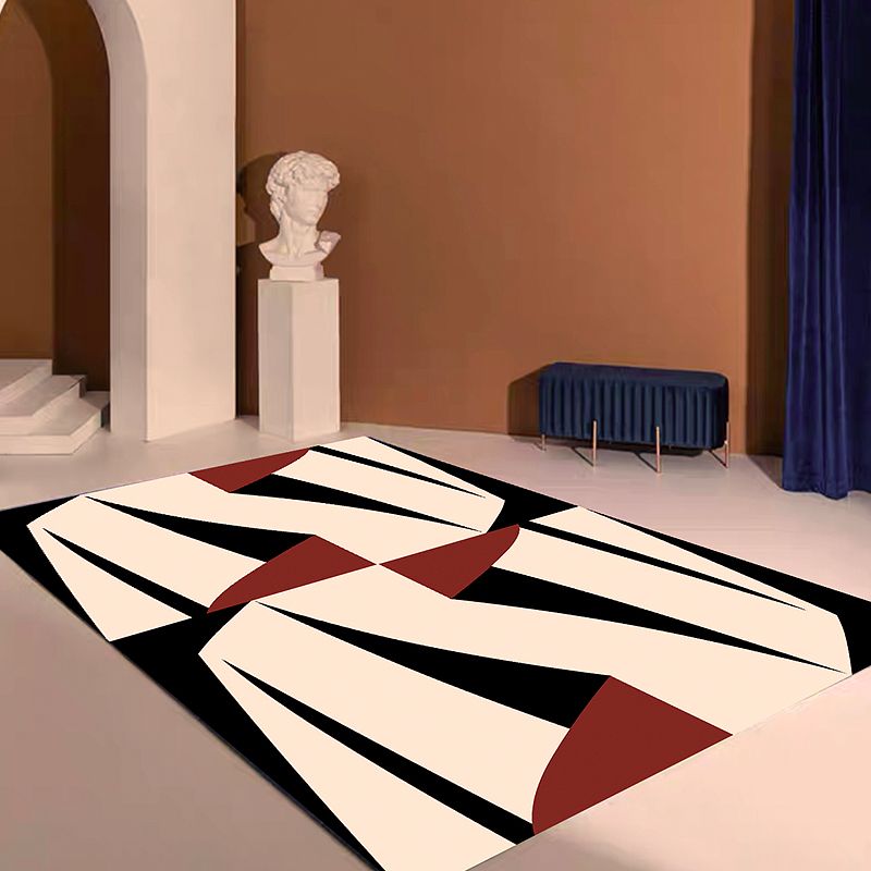 Black and Red Colorblock Rug Polyester Modern Rug Pet Friendly Washable Non-Slip Area Rug for Bedroom