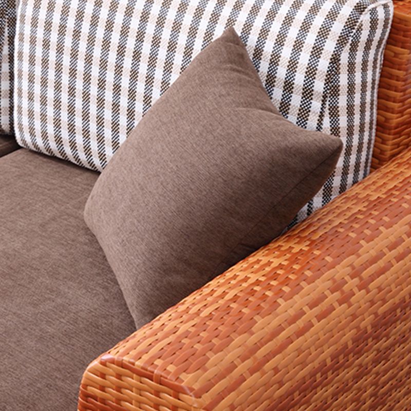 3-Seater Tropical Rattan Sofa with Chaise Brown Scroll Arm Loose Back Sofa