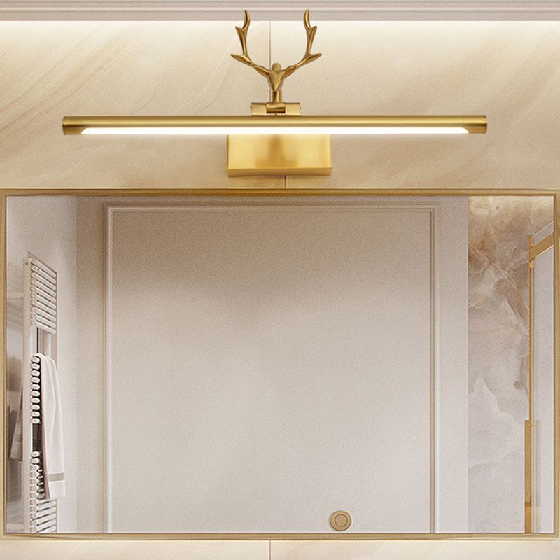 Luz de led recta lámpara de tocador de latón estilo americano con astas para el baño