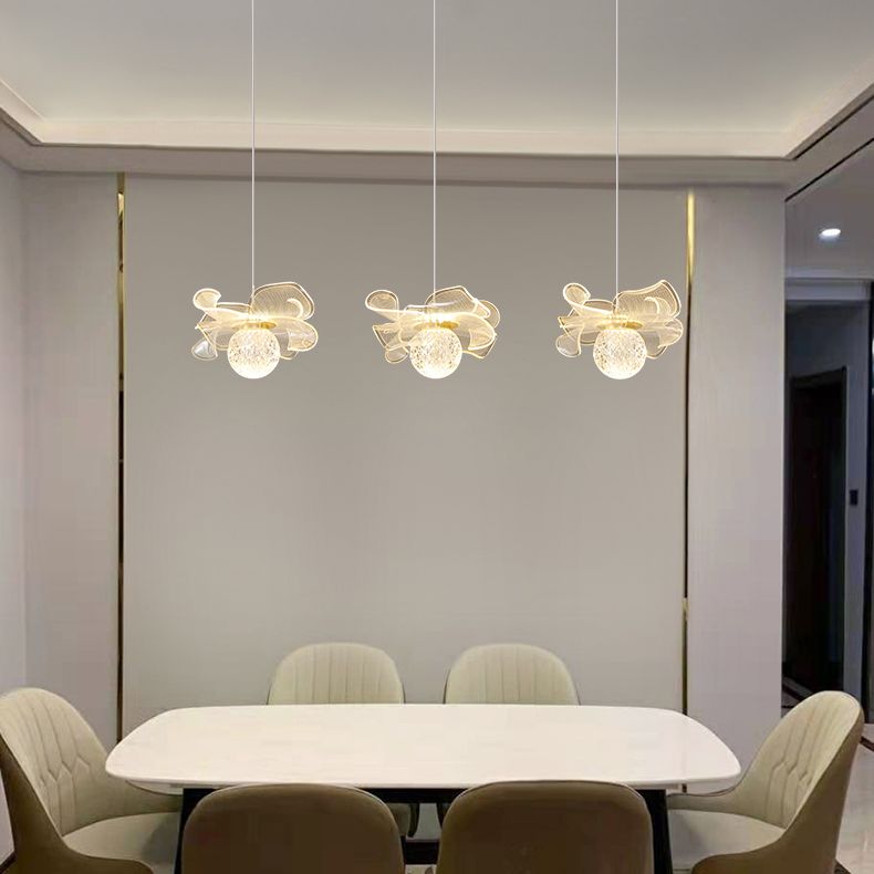 Minimalist Flower Shaped Shade Hanging Lamp, Art Deco Acrylic Shade Hanging Light for Bedroom