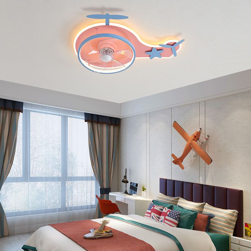 5-Blade LED Ceiling Fan Metallic Pink Fan with Light for Bedroom