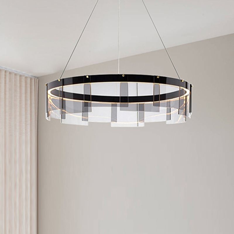 Modern Simple LED Chandelier Glass Circular  Pendant Light for Living Room