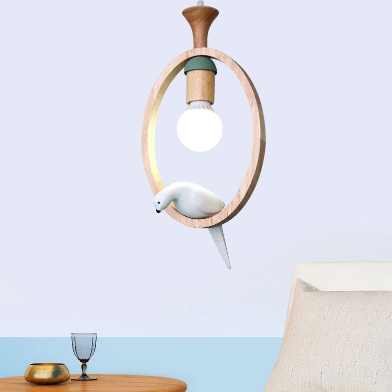 Dadelloze houten suspensielamp Noordse 1-licht hangerverlichting met harsvogel decor