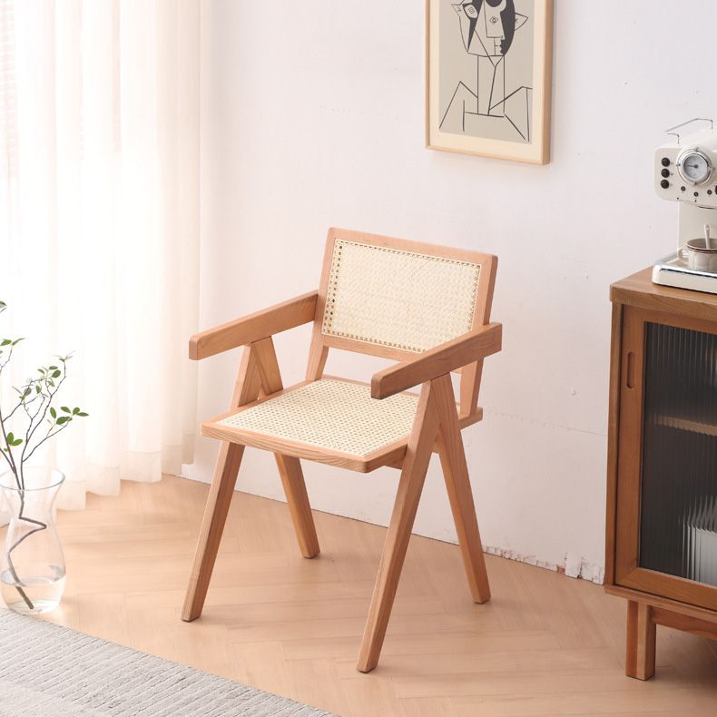 Solid Wood Kitchen Dining Chairs Contemporary Arm Chairs in Natural