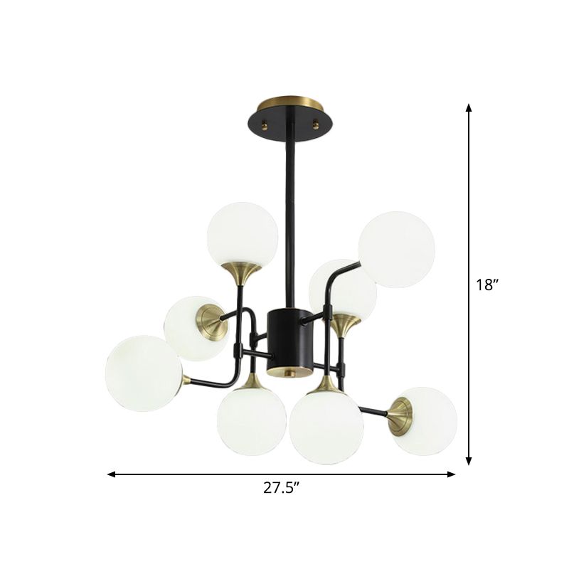 Black and Gold Branch Hanging Lamp Modern 8/12/16-Light Milky Ball Glass Chandelier Light Fixture