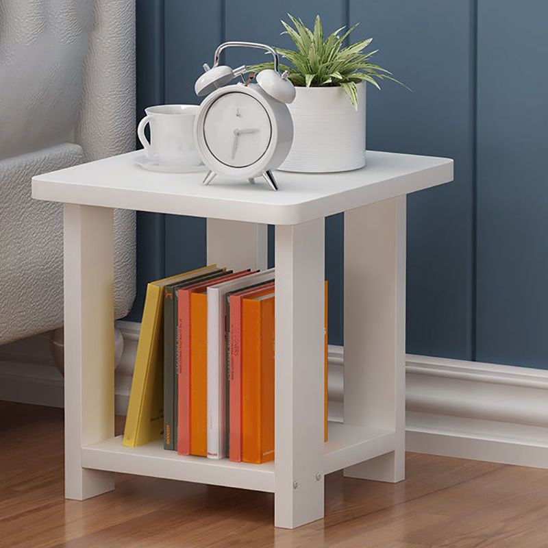 Farmhouse Licing Room Wood Side Table Four-Leg Side Table with One Shelf