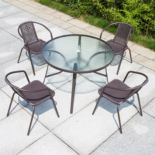 Industrial Tempered Glass Bistro Table Metal Frame Patio Table