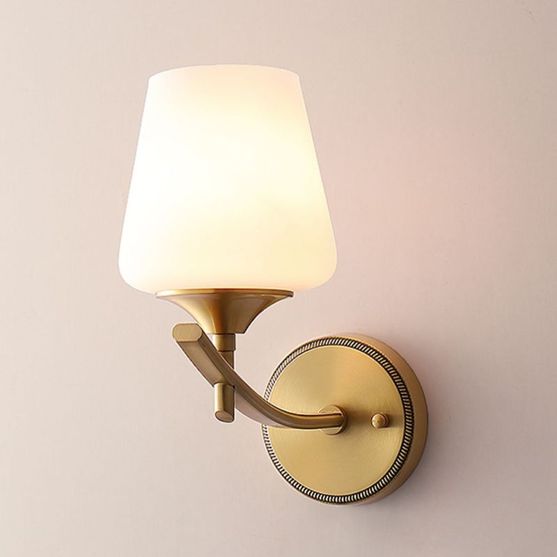 Golden Copper Wall Lamp Modern Style Wall Mount Lamp with Glass Shade for Bedroom