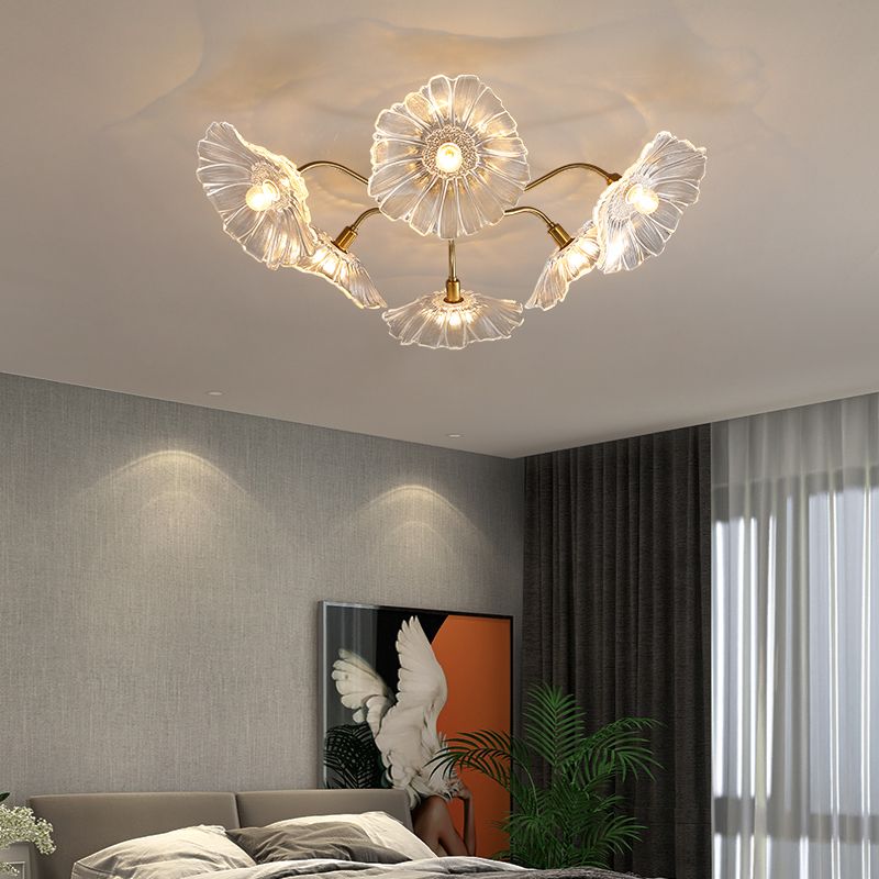 Modern Style Flower Shaped Glass Lamps Flush Mount Light Fixtures for Restaurant Living Room