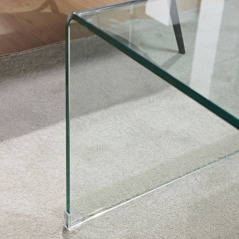 Contemporary Glass Square Side Table Sled End Table with Shelf