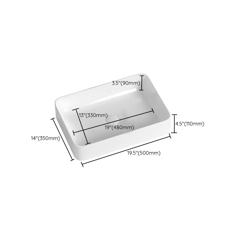 Contemporary Bathroom Sink with Single Faucet Hole Solid Color Rectangular Vessel Sink