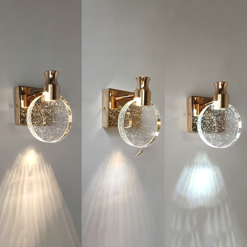 K9 Crystal Round Wall Lamp Simplicity LED Gold Vanity Lighting Fixture for Bathroom