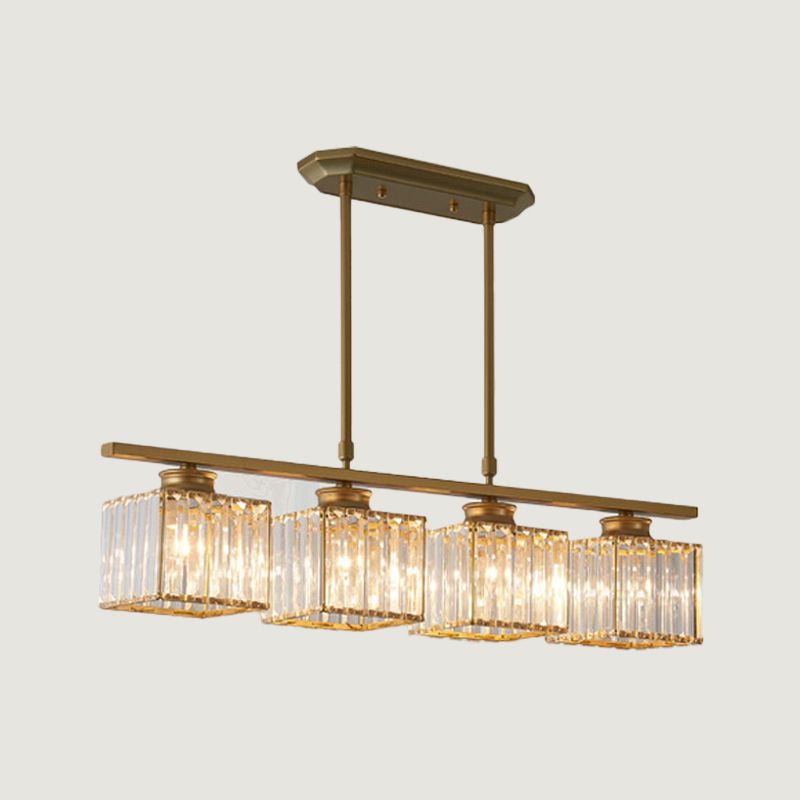 Contemporary Island Light Fixture Crystal Square Shade Hanging Light for Dining Table