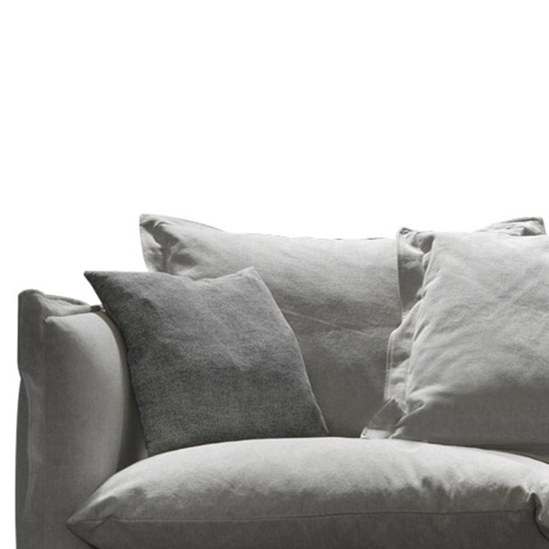3-seater Linen Slipcovered Sofa Round Arm Sofa with 4 Pillows