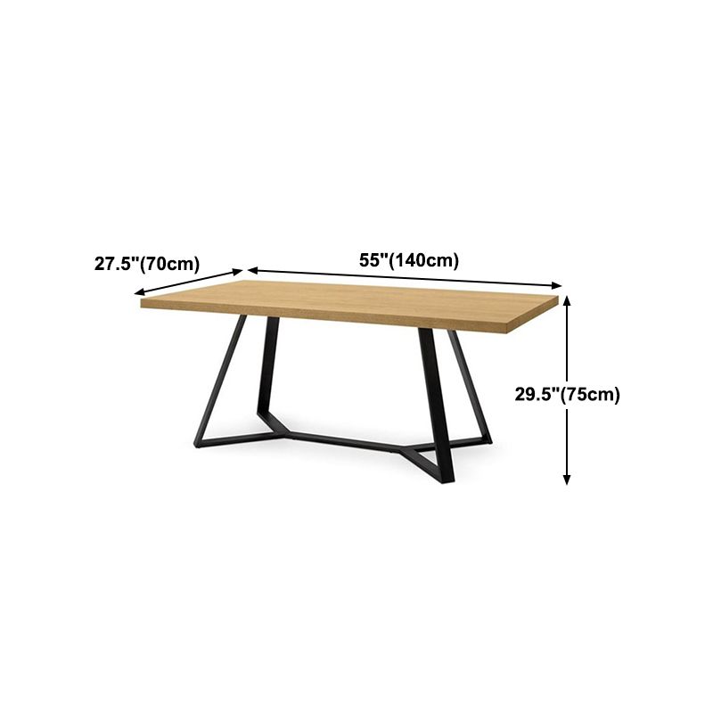 Rectangle Industrial Dining Table Trestle Base Fixed Table with Solid Wood
