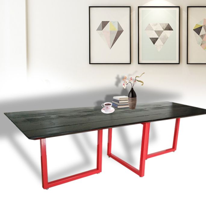 Mesa de comedor de rectángulo industrial de metal mesa de madera maciza para comedor