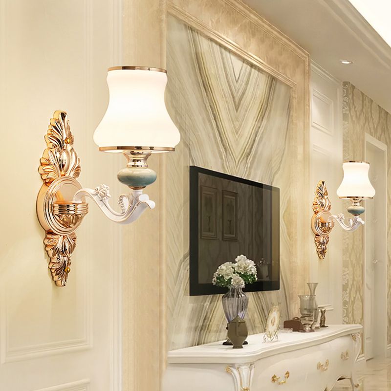 Curve Wall Light Sconce Traditional White Opaque Glass Wall Mounted Lamp for Bedroom