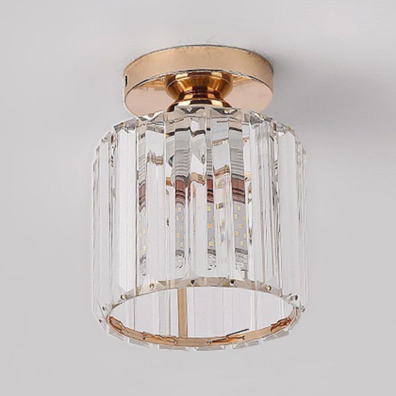 Moderne, schlichte Deckenleuchte mit klarem, gestreiftem Glasschirm, halbbündige Lampe für Schlafzimmer