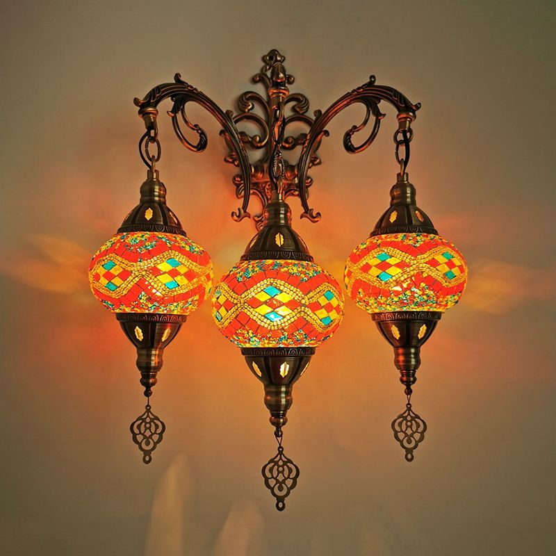 Luz de pared de vidrio de corte oval a mano 3 cabezas de 3 cabezas Luz de apliques en blanco/rojo/amarillo
