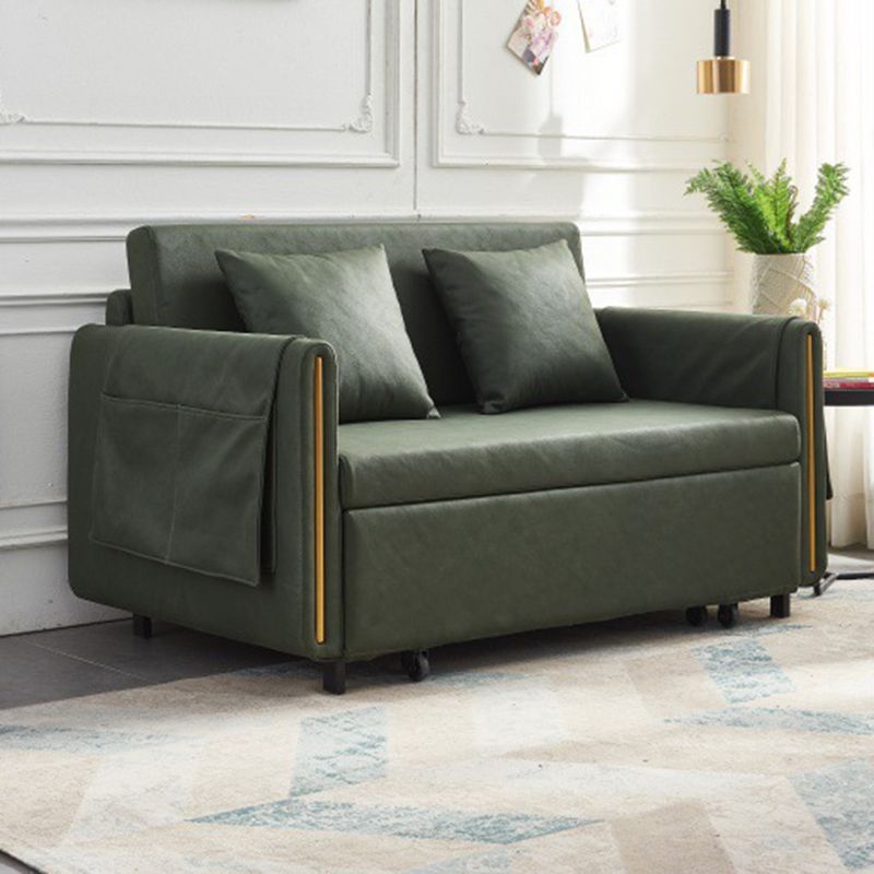 Faux Leather Convertible Square Arm Sofa with Bed with Storage