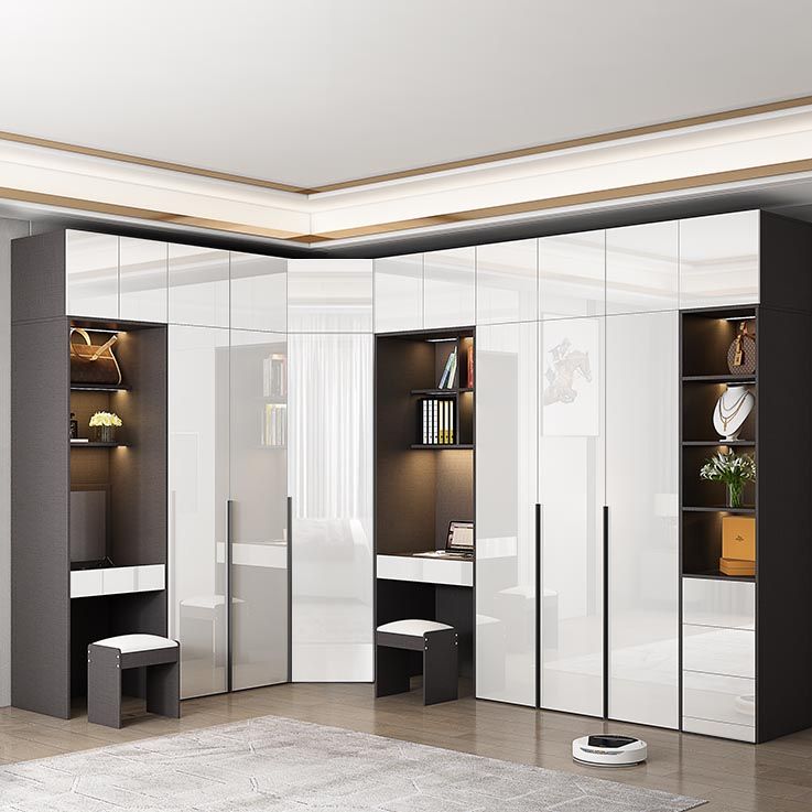 Contemporary Style Wood Wardrobe White Colour Wardrobe Closet with 1 Drawer