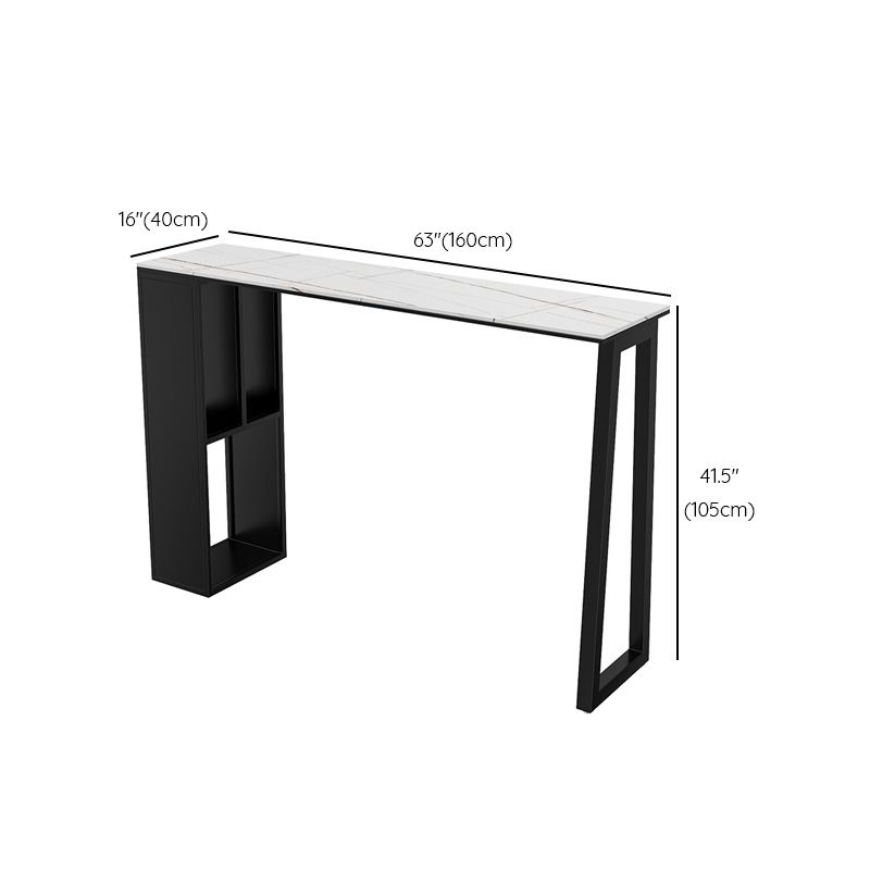 Rectangle Stone Black Metal Bar Height Table Industrial Double Pedestal Bar Table
