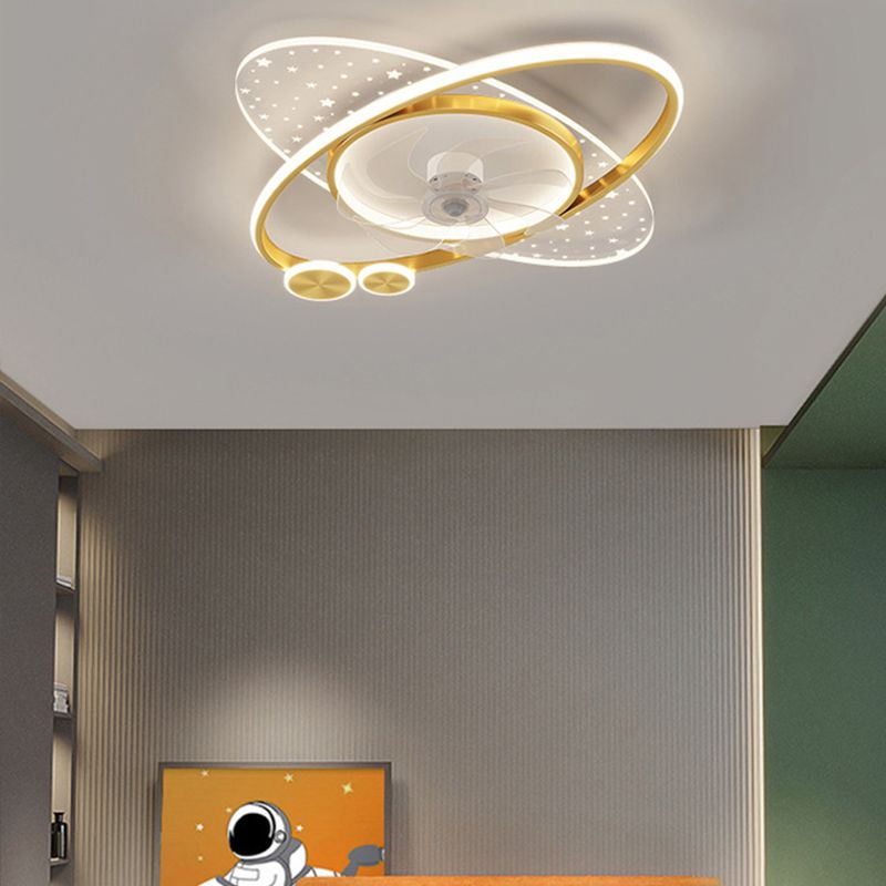 7-Blade Modernism Ceiling Fan Golden/Black LED Fan with Light for Foyer