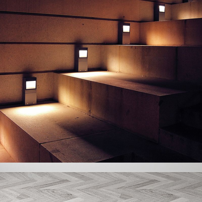 Customized Photography Modern Mural with Stairs and Luminous Lights Pattern in Brown