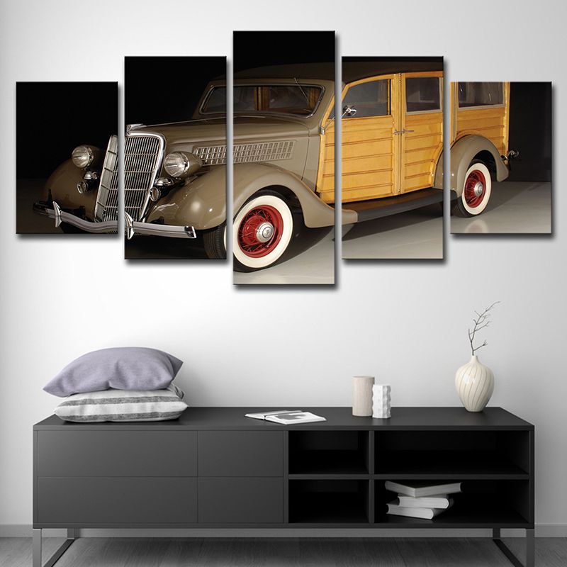 Gelber Ford-Oldtimer-Leinwand-Mehrteiler, zeitgenössische Wohnzimmer-Wandkunst-Dekoration