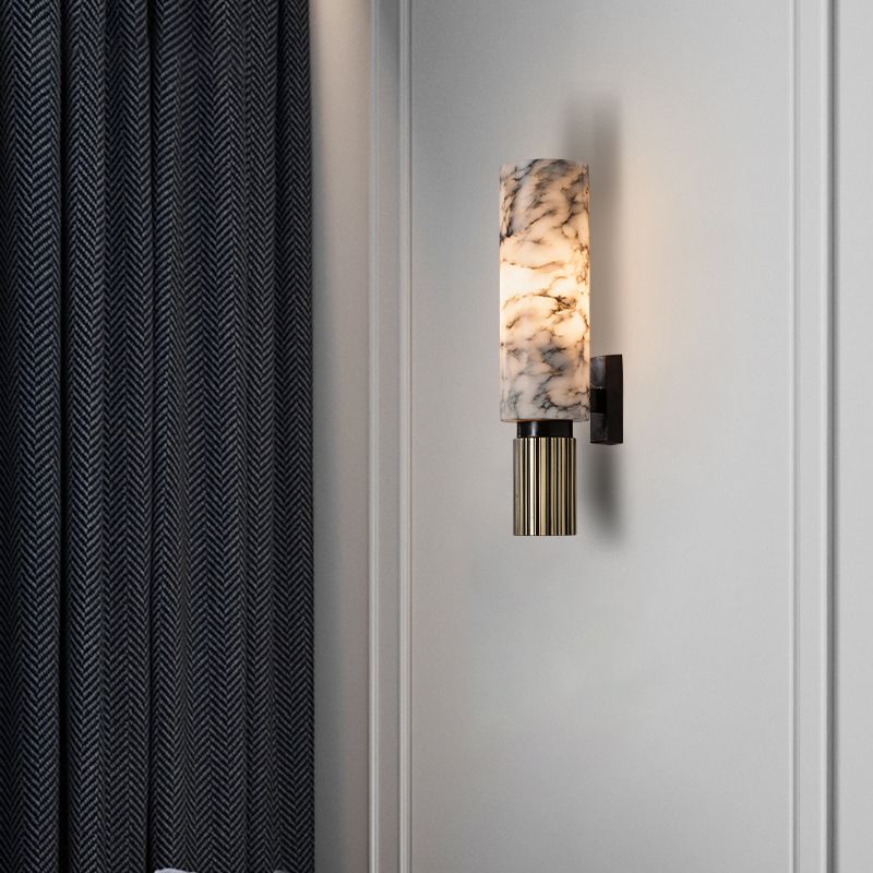Post Modern Bath Sconce Stone & Metal 2 - Light Cylinder Bathroom Vanity Lighting