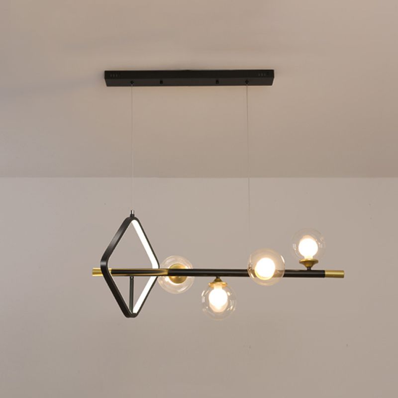 Contemporary Style Spherical Island Lighting Clear Glass Island Light Fixtures in Black