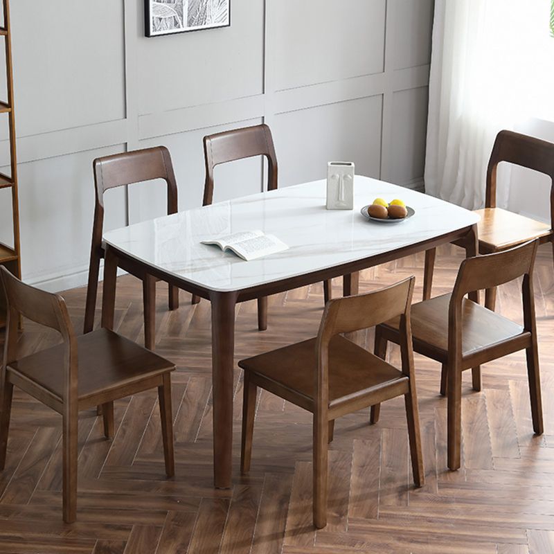 Rectangle 4 Legs Mid-Century Table White Fixed Table of Sintered Stone