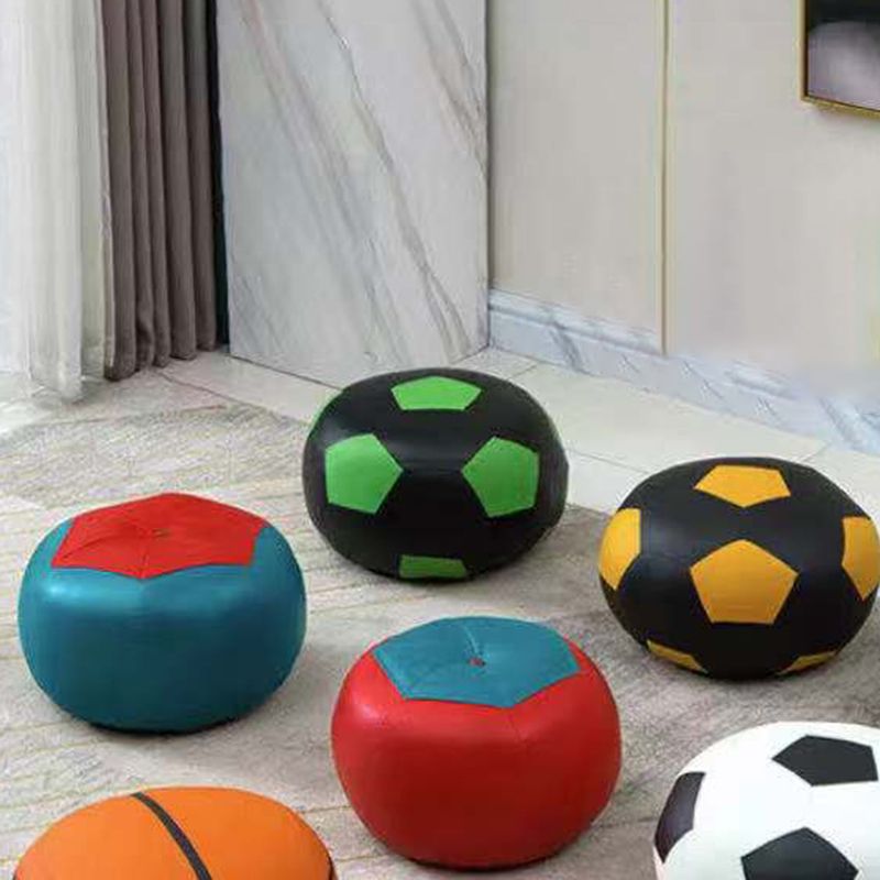 Water Resistant Standard Round Modern Red Leather Pouf for Living Room