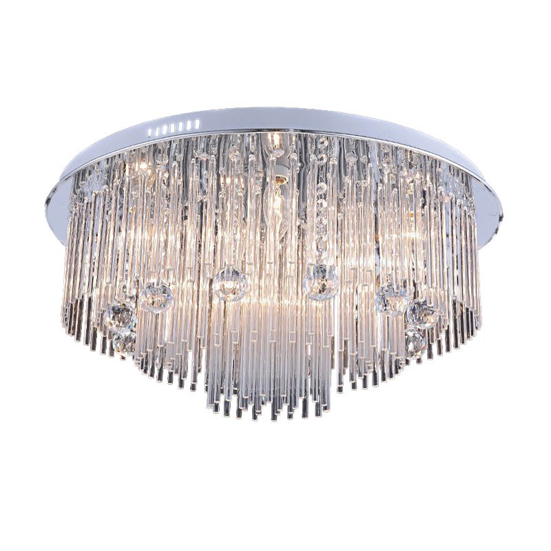 Tiered Flush Mount Modernism Crystal 5/9/14 Heads Stainless-Steel Ceiling Light Fixture, 19.5"/23.5"/31.5" Wide