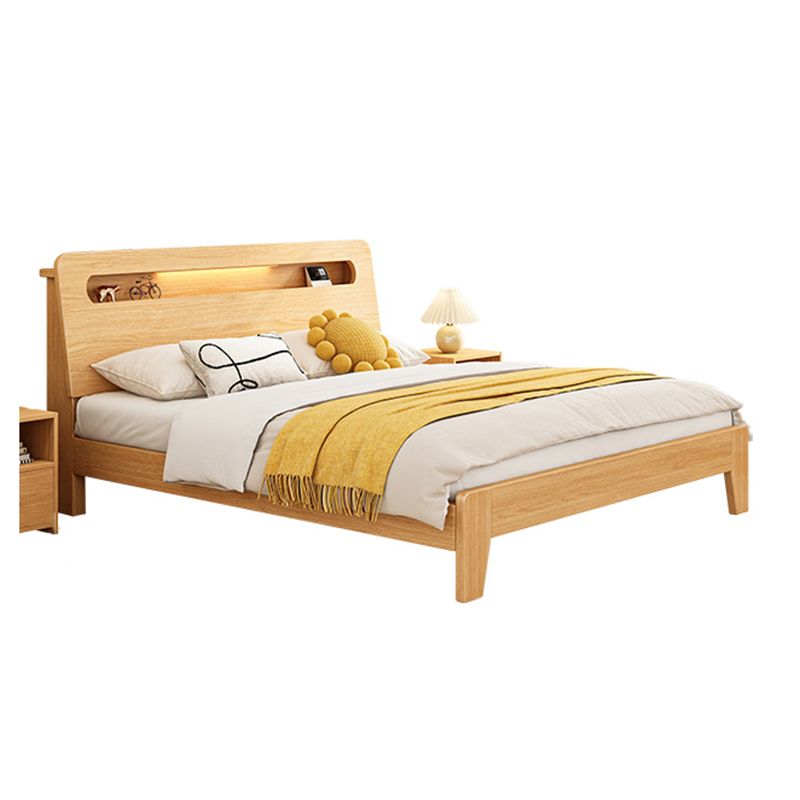 Panel Standard Bed in Natural Solid Wood Bed with Rectangular Headboard