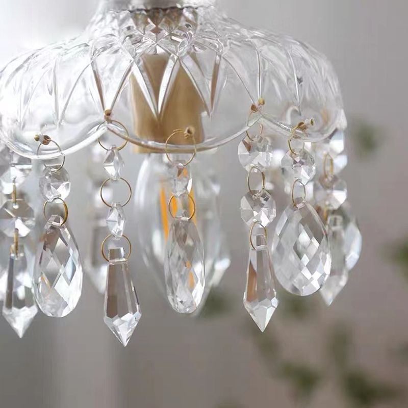 Modern Crystal Wall Sconce Flower Shape Vanity Lamp with Glass Shade for Bedroom