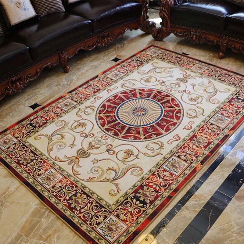 European Medallion Pattern Area Rug Polyester Area Carpet Anti-Slip Easy Care Rug for Home Decor