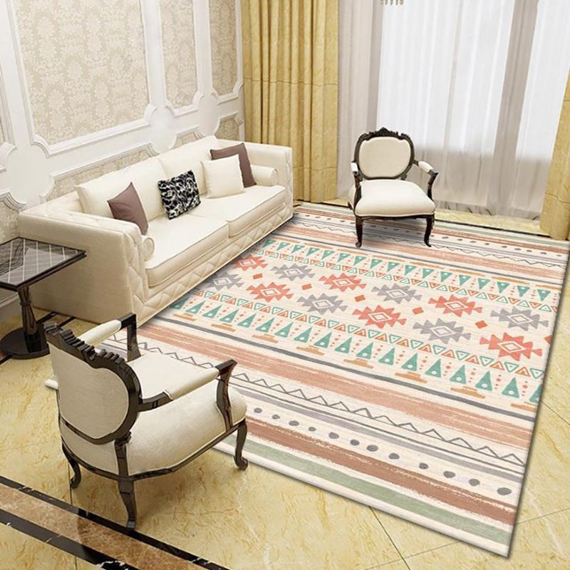 Modern Living Room Rug Multi Colored Geo Print Carpet Polypropylene Anti-Slip Pet Friendly Indoor Rug