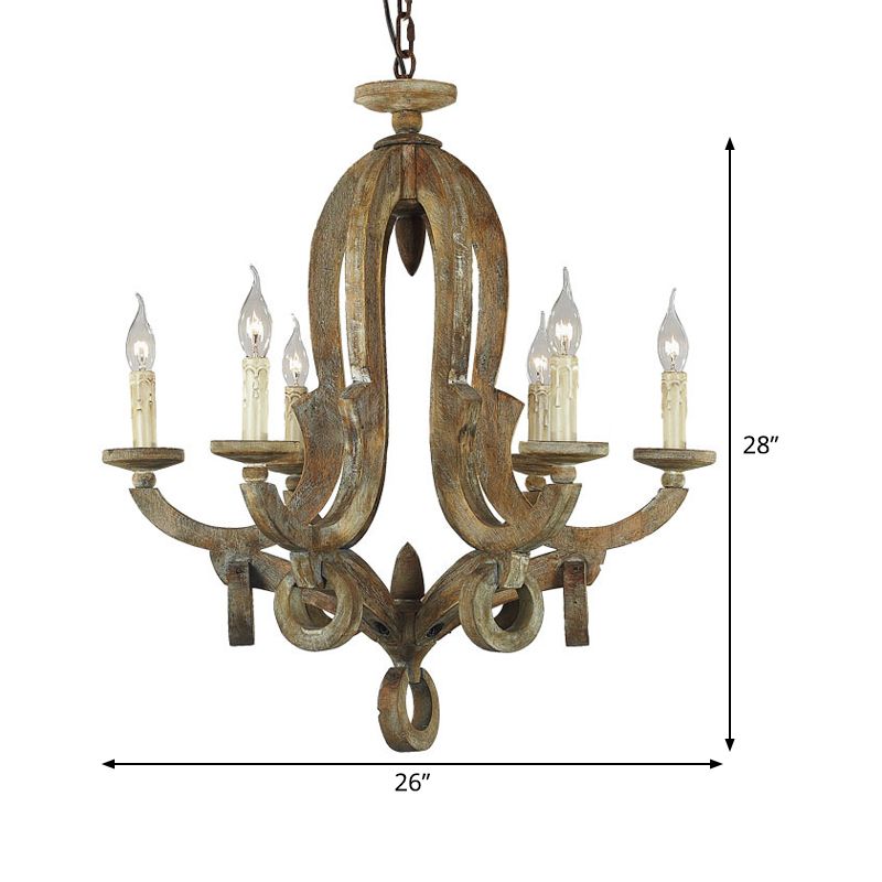 Wood Sputnik Chandelier Lamp Retro 6/8 Bulbs Brown Pendant Lighting Fixture with Adjustable Chain