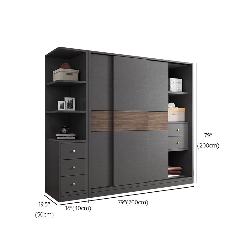 Modern Artificial Wood Wardrobe Armoire Freestanding Wardrobe in Black