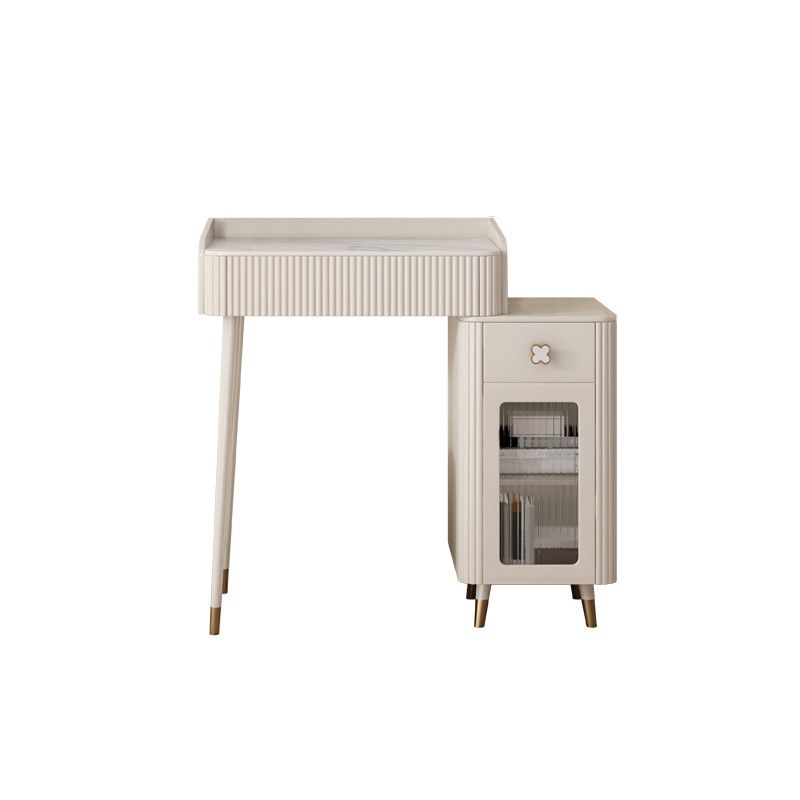 Slate Top Vanity Dressing Table Set Glam Beige Makeup Counter with Drawer