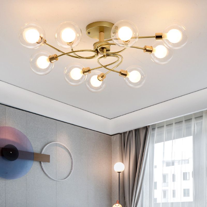 Multi Light Spherical Ceiling Lamp Modern Style Glass Ceiling Lighting for Living Room