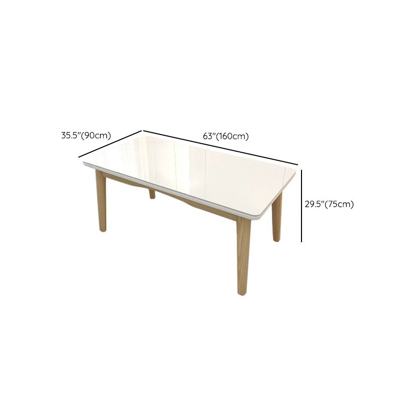 Contemporary Dining Table White Dining Table with Solid Wood Base