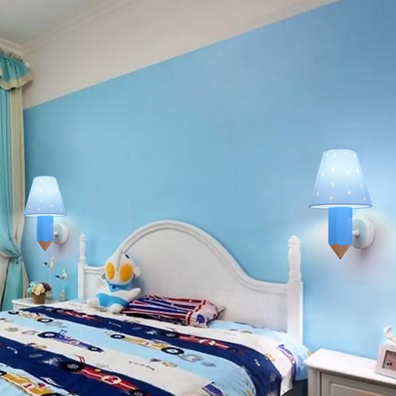 Crayon enfant de chambre à coucher légère avec une teinte conique résine 1 tête de tête moderne lumière en bleu