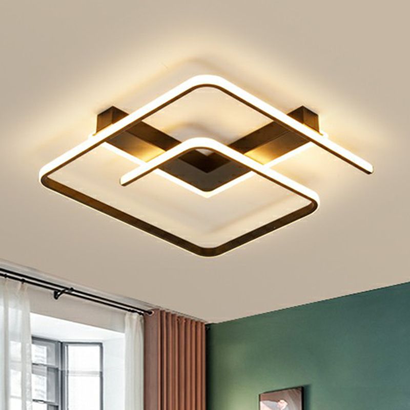 Black Square Shaped LED Flush Light Simplicity Metal Close to Ceiling Fixture for Bedroom