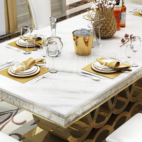 Glam Style Dining Faux Marble Table Dining Rectangle Table for Home