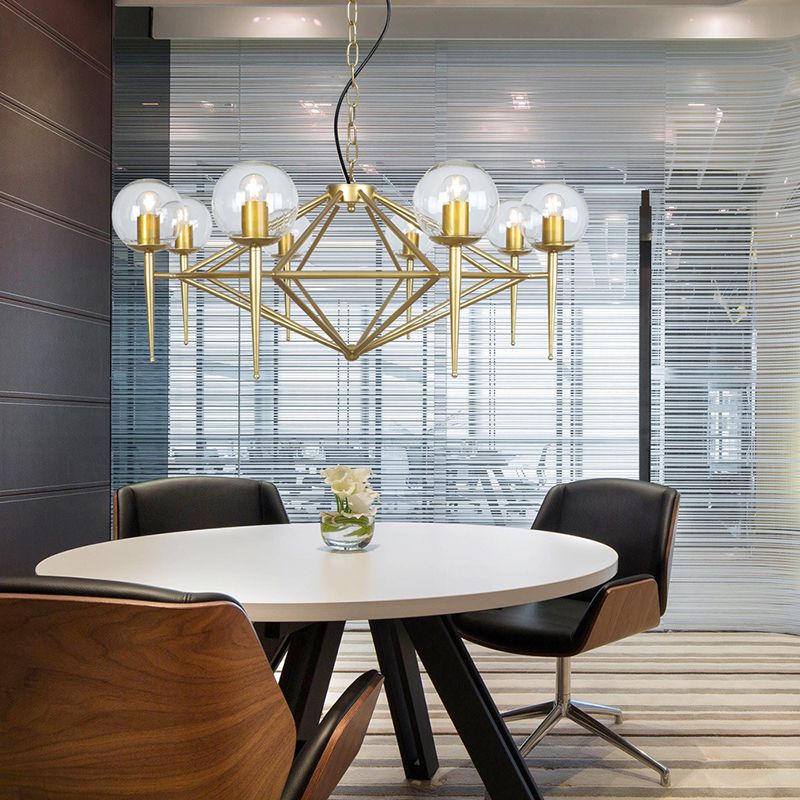 Diamond Chandelier Light Fixture Modern Glass Living Room Ceiling Pendant Light in Gold
