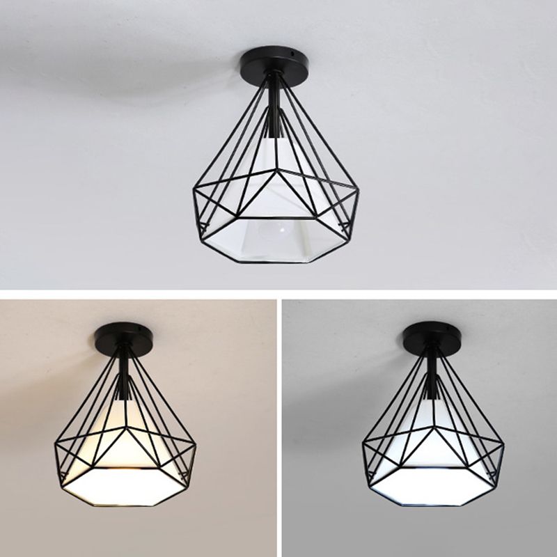 Metal Wire Frame Mini Ceiling Light Modern Simplicity Style Flush-mount Lamp for Hallway Balcony