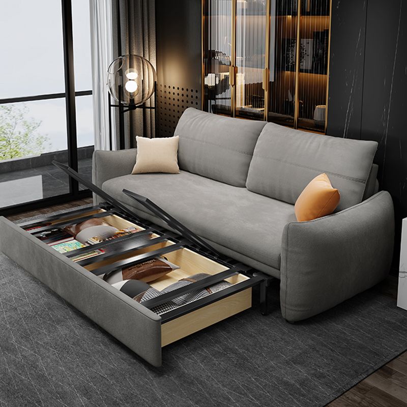 Contemporary Fabric Sofa Bed 34.65"H Square Arm Sofa Bed with Bolster Pillows,Gray