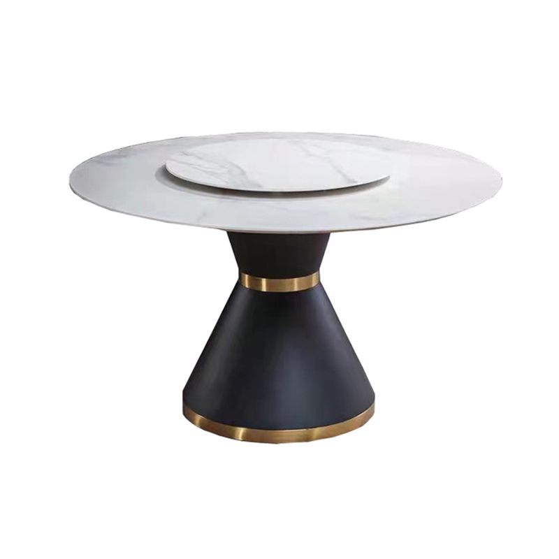 Hedendaagse ronde eettafel gesinterde stenen tafel met zwarte voetstukbasis, 51.2 "l x 51.2" w x 30 "h